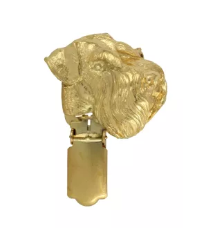 Schnauzer I - brooch with a clip, gold-plated holder for a start number, a gift for a dog show by Art-Dog brand.