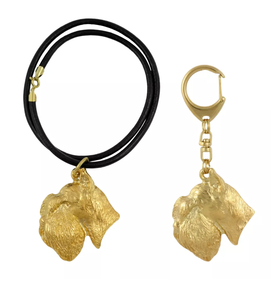 Schnauzer I - porte-clés et collier avec chien dans une boîte, produit plaqué or de haute qualité, marque Art-Dog