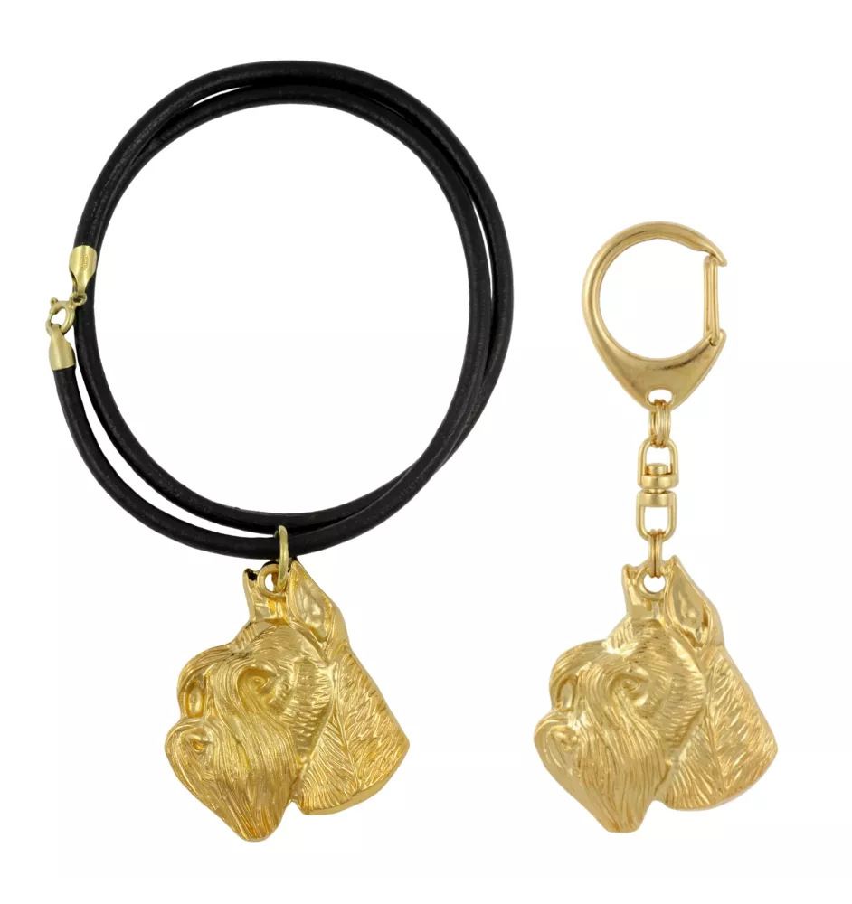 Schnauzer II - porte-clés et collier avec chien dans une boîte, produit plaqué or de haute qualité, marque Art-Dog