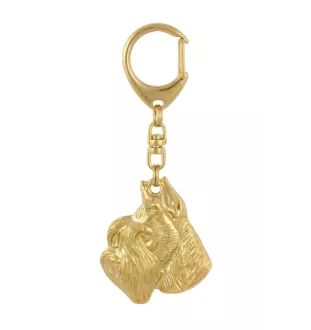 Schnauzer II - keychain and necklace with a dog in a box, high-quality gold-plated product, Art-Dog brand