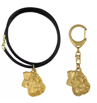 Schnauzer IV - keychain and necklace with a dog in a box, high-quality gold-plated product, Art-Dog brand