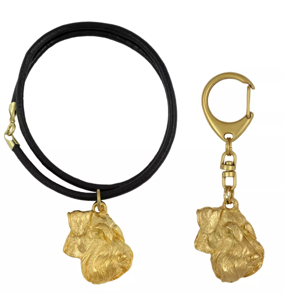 Schnauzer IV - porte-clés et collier avec chien dans une boîte, produit plaqué or de haute qualité, marque Art-Dog
