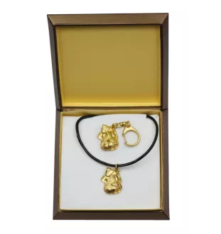 Schnauzer IV - keychain and necklace with a dog in a box, high-quality gold-plated product, Art-Dog brand