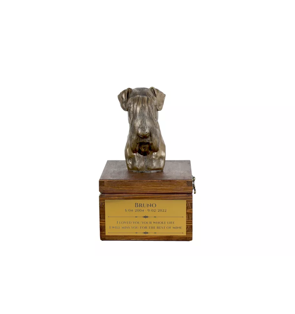 Schnauzer II - urn for dog ashes with a statuette, small urn for a dog, personalized urn with a bust of a dog by Art-Dog brand