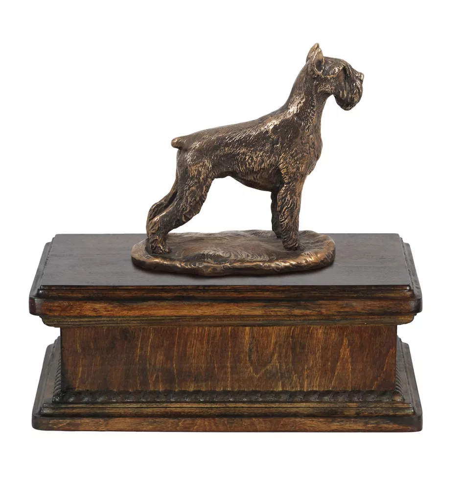 Schnauzer - urn for dog ashes, classic urn with a statuette, elegant urn with a dog by Art-Dog brand