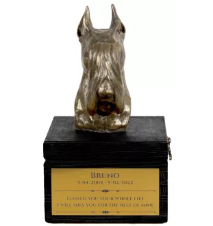 Schnauzer - an urn with an engraving and a sculpture of a dog, a handmade product by the Art-Dog brand.