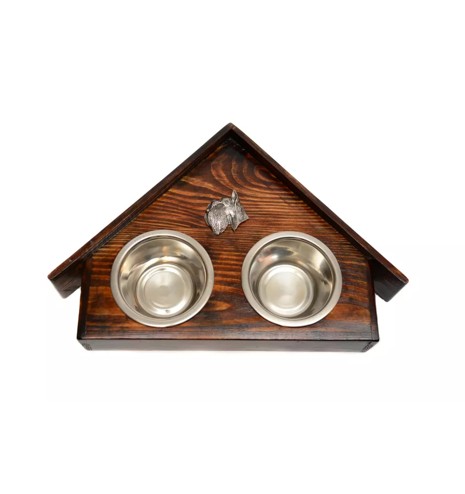 Schnauzer - support en bois avec des bols pour chien, bols pour chien décoratifs, cadeau pour l'adoption d'un chien de la marque Art-Dog