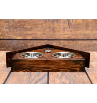 Schnauzer IV - wooden stand with bowls for a dog, decorative dog bowls, a gift for adopting a dog from the Art-Dog brand