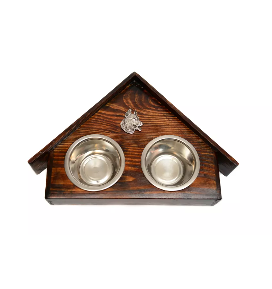 Schnauzer III - wooden stand with bowls for a dog, decorative dog bowls, a gift for adopting a dog from the Art-Dog brand
