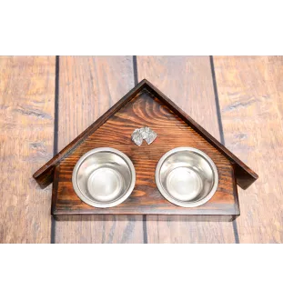Schnauzer III - wooden stand with bowls for a dog, decorative dog bowls, a gift for adopting a dog from the Art-Dog brand