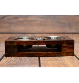 Schnauzer - wooden stand with bowls for a dog, steel dog bowls, a gift for adopting a dog from the Art-Dog brand
