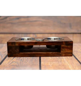 Schnauzer I - wooden stand with bowls for a dog, steel dog bowls, a gift for adopting a dog from the Art-Dog brand