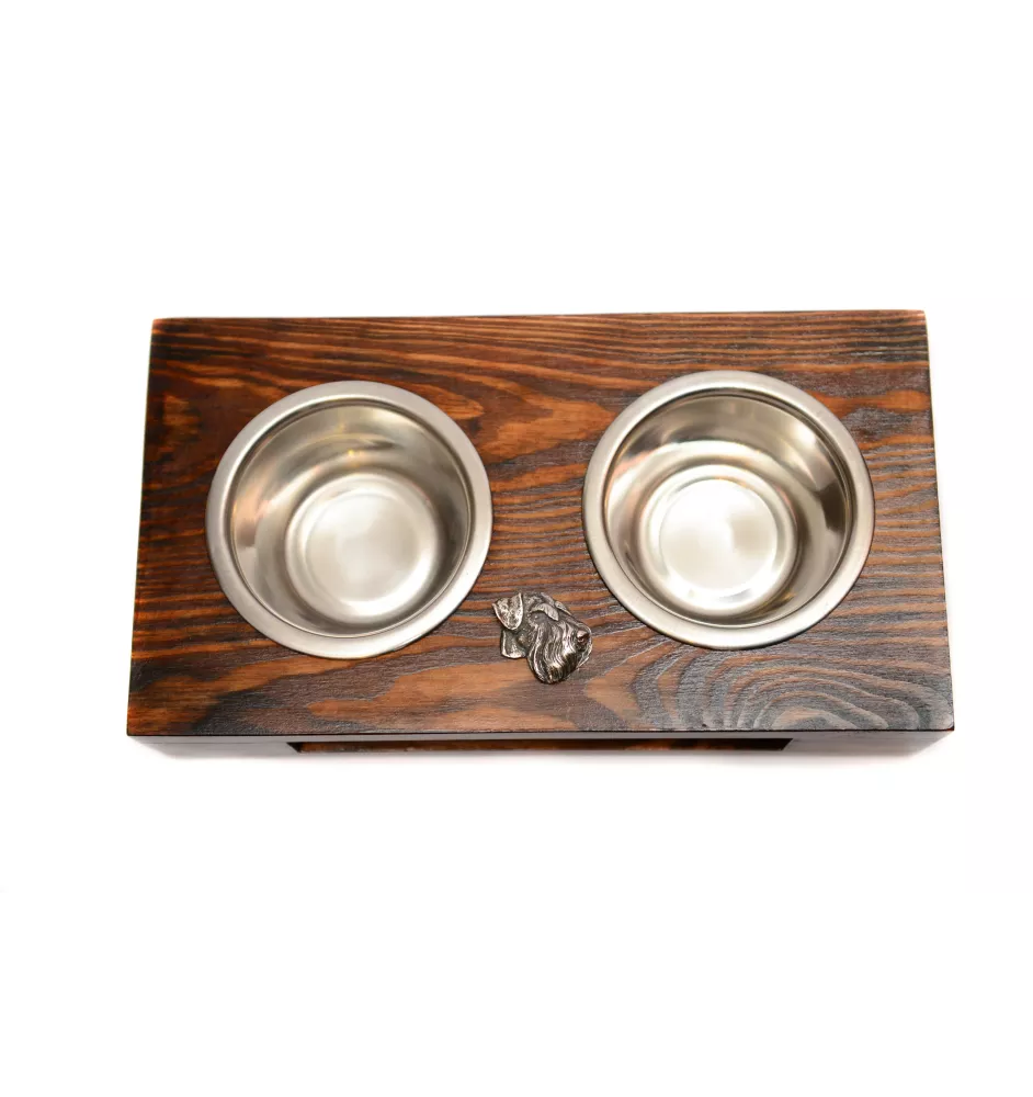 Schnauzer IV - Holzständer mit Näpfen für Hunde, Edelstahlnäpfe, Geschenk zur Adoption eines Hundes von der Marke Art-Dog