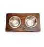 Schnauzer IV - wooden stand with bowls for a dog, steel dog bowls, a gift for adopting a dog from the Art-Dog brand