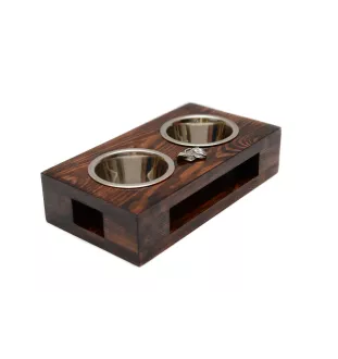 Schnauzer IV - wooden stand with bowls for a dog, steel dog bowls, a gift for adopting a dog from the Art-Dog brand