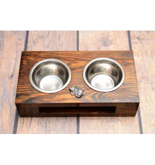 Schnauzer IV - wooden stand with bowls for a dog, steel dog bowls, a gift for adopting a dog from the Art-Dog brand
