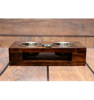 Schnauzer IV - wooden stand with bowls for a dog, steel dog bowls, a gift for adopting a dog from the Art-Dog brand