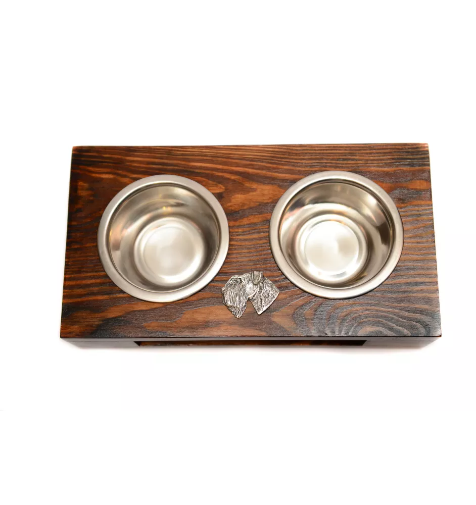 Schnauzer III - wooden stand with bowls for a dog, steel dog bowls, a gift for adopting a dog from the Art-Dog brand