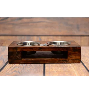 Schnauzer III - wooden stand with bowls for a dog, steel dog bowls, a gift for adopting a dog from the Art-Dog brand