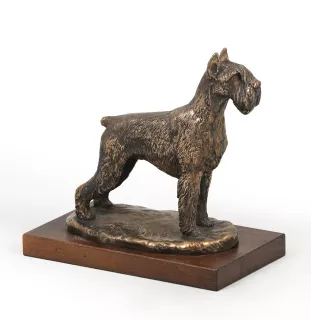 Schnauzer - Hundestatue, Figur auf weißem Sockel, Trophäe für die Art-Dog-Hundeaustellung.