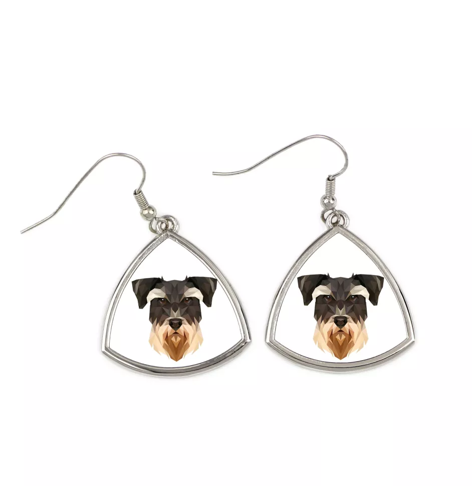 Schnauzer - boucles d'oreilles avec une photo et un motif de chien géométrique Art-Dog