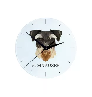 Schnauzer - geometric wall clock with a picture and the brand name Art-Dog