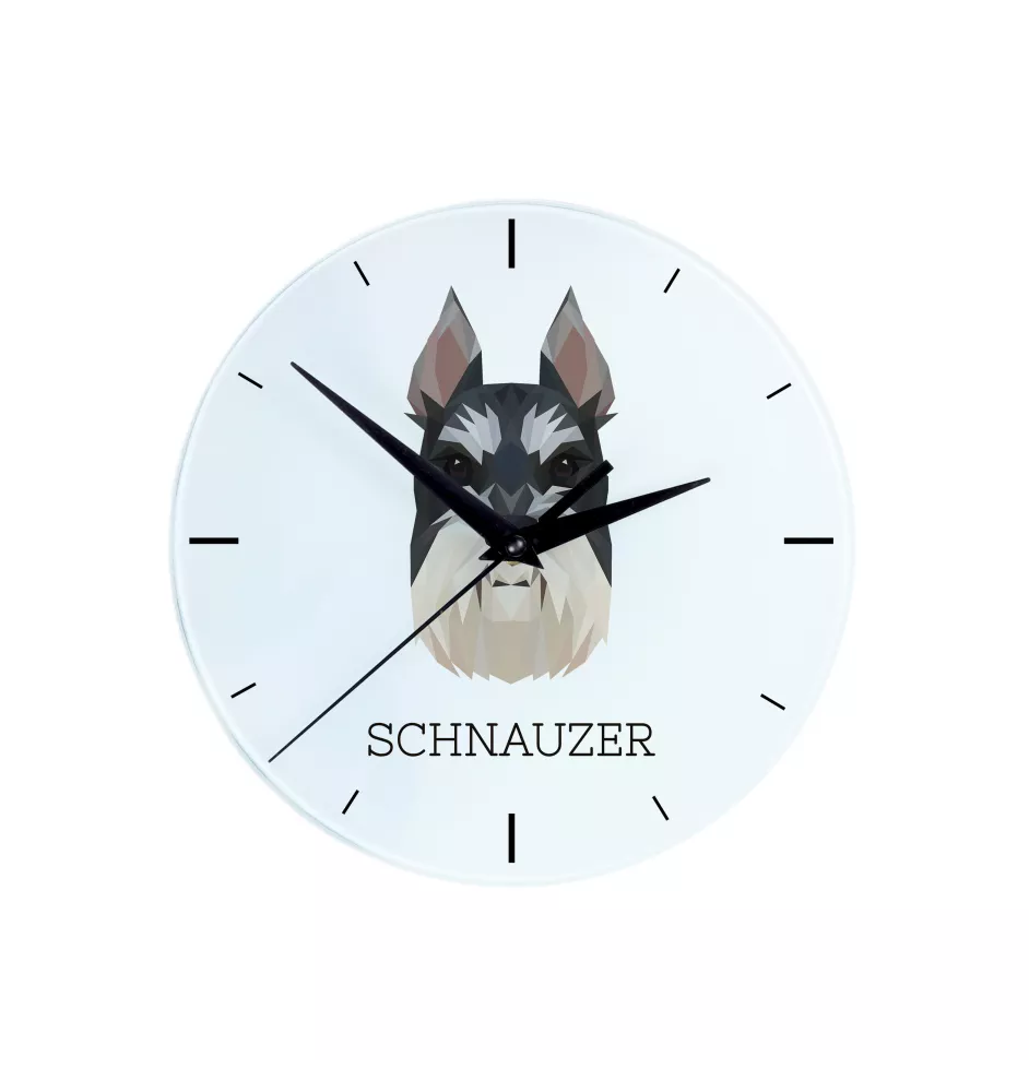 Schnauzer I - horloge murale géométrique avec photo et logo de la marque Art-Dog
