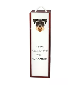 Schnauzer - geometrische Box mit einem Bild und Schriftzug für Wein der Marke Art-Dog