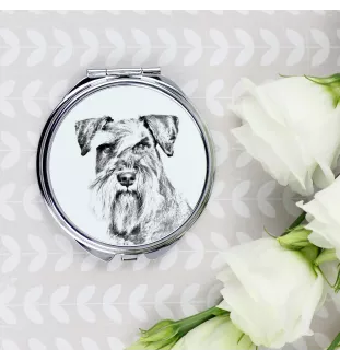 Schnauzer - Taschenspiegel mit Hund, personalisierter Taschenspiegel, kompakter Spiegel mit Art-Dog-Logo