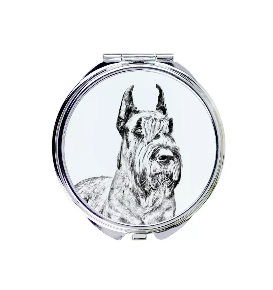 Schnauzer I - Taschenspiegel mit Hund, personalisierter Taschenspiegel, kompakter Spiegel mit Art-Dog-Logo