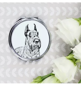 Schnauzer I - Taschenspiegel mit Hund, personalisierter Taschenspiegel, kompakter Spiegel mit Art-Dog-Logo