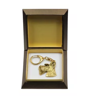 Scottish terrier, Aberdeen Terrier, Scottie, Aberdeenie I - Gilded key ring with dog in gift box, handbag decoration, luxury accessory by Art-Dog brand