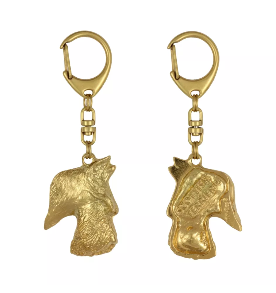 Scottish terrier, Aberdeen Terrier, Scottie, Aberdeenie - Gilded key ring with dog in gift box, handbag decoration, luxury accessory by Art-Dog brand