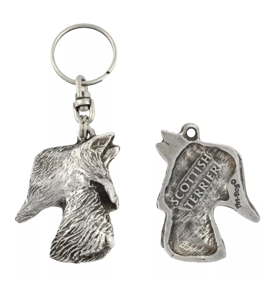 Schottischer Terrier, Scottish terrier - Versilberter Anhänger mit einem Hund in einer dekorativen Box, Handtaschenschmuck, Rucksackanhänger der Marke Art-Dog