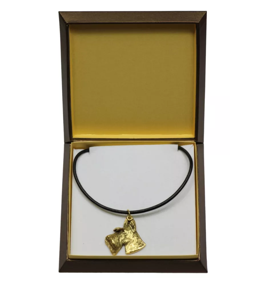 Schottischer Terrier, Scottish terrier I - Hundehalsband in Geschenkbox, vergoldeter Anhänger für Hundefans, auffälliger Schmuck von Art-Dog