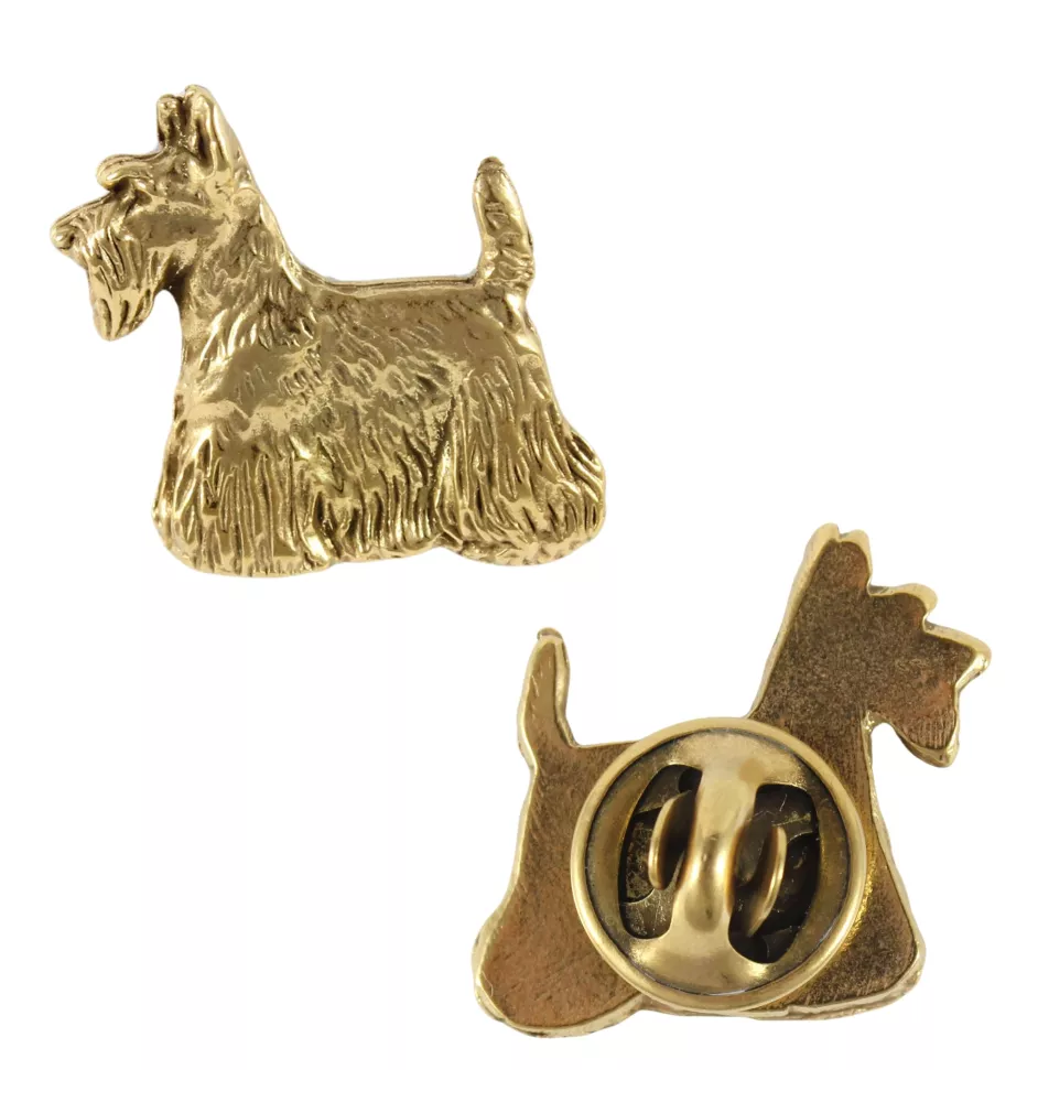 Terrier écossais, Scottish terrier - Broche de chien dans une boîte décorative, épingle élégante en plaqué or, épingle de veste de la marque Art-Dog