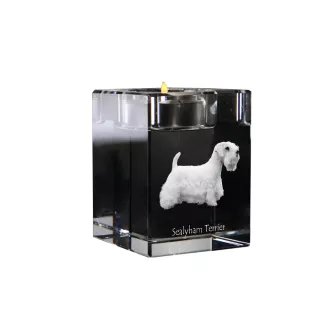 Sealyham Terrier, Welsh Border Terrier, Cowley Terrier - Candle holder with dog photo, crystal tealight holder, personalised gift by Art-Dog brand