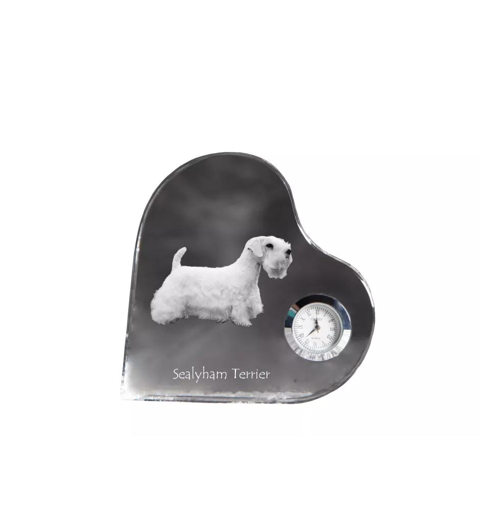 Sealyham Terrier - horloge en cristal avec une photo de chien, horloge de table en forme de cœur, horloge debout personnalisée de la marque Art-Dog