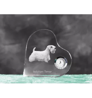 Sealyham Terrier - Kristalluhr mit einem Hundebild, Herzregal-Uhr, personalisierte Standuhr der Marke Art-Dog