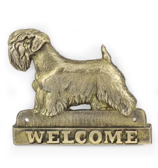 Terrier de Sealham - une plaque de porte avec un chien, une plaque de bienvenue en laiton, une enseigne exceptionnelle avec l'inscription Welcome de la marque Art-Dog