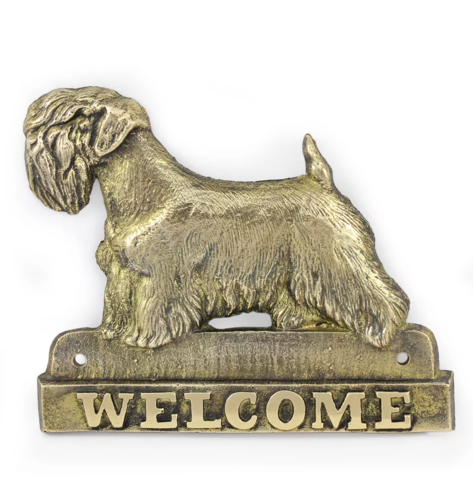 Sealyham Terrier - a door sign with a dog, a brass welcome plaque, a unique sign with the inscription Welcome from the Art-Dog brand