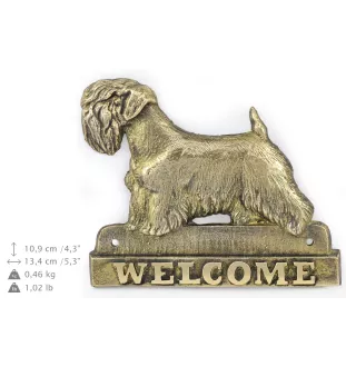 Terrier de Sealham - une plaque de porte avec un chien, une plaque de bienvenue en laiton, une enseigne exceptionnelle avec l'inscription Welcome de la marque Art-Dog