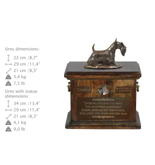 Schottischer Terrier, Scottish terrier - Eine Urne für die Asche eines Hundes, eine Urne mit einer Statue, eine personalisierte Hundeurne von der Marke Art-Dog.
