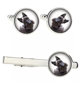 Scottish terrier, Aberdeen Terrier, Scottie, Aberdeenie - cufflinks and tie with your photo, a suit decoration, men's jewelry from the Art-Dog brand.