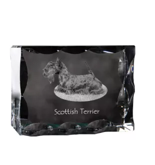 Terrier écossais, Scottish terrier - cristal avec photo de chien, statuette en verre avec photo, cadre exceptionnel avec photo de la marque Art-Dog