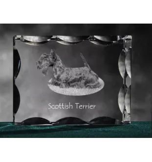 Schottischer Terrier, Scottish terrier - Kristall mit einem Hundebild, Glasstatuette mit einem Bild, einzigartiger Bilderrahmen der Marke Art-Dog