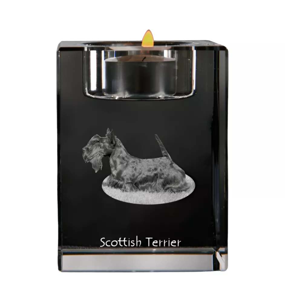 Scottish terrier, Aberdeen Terrier, Scottie, Aberdeenie - Candle holder with dog photo, crystal tealight holder, personalised gift by Art-Dog brand