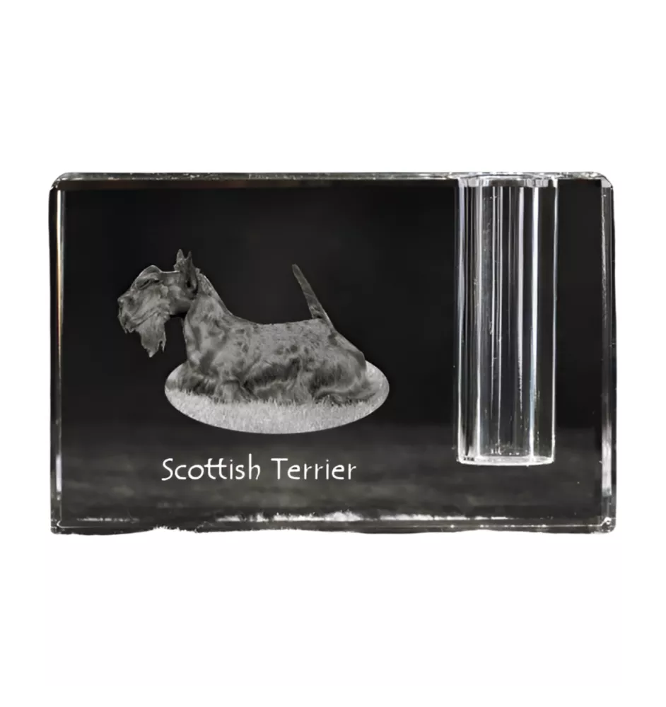 Schottischer Terrier, Scottish terrier - Stifthalter, Kristallorganizer mit Hundefoto, einzigartige Schreibtischdekoration der Marke Art-Dog