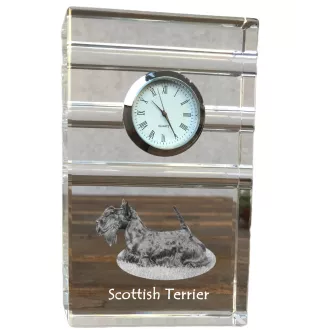 Scottish terrier, Aberdeen Terrier, Scottie, Aberdeenie - glass clock with a photo, photo of a dog in crystal, personalized standing office clock by Art-Dog brand