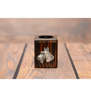 Terrier écossais, Scottish terrier I - bougeoir en bois avec un chien, un souvenir unique après la perte d'un chien, une œuvre artisanale de la marque Art-Dog